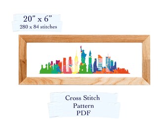 New York Skyline Cross Stitch Pattern, Colorful Cityscape (PDF Download)