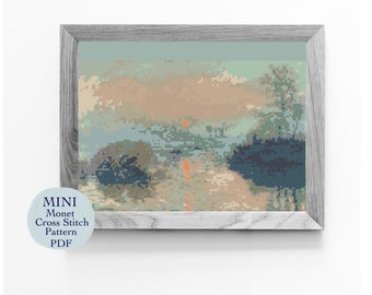 Monet Seine Sunset, Mini Cross Stitch Pattern (PDF Download)