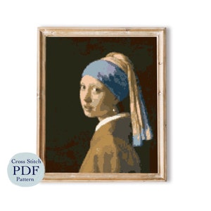 Ragazza con l&#39;orecchino di perla di Johannes Vermeer, schema punto croce, schema punto croce, scarica PDF
