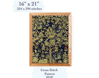 Tree of Life by William Morris cross stitch pattern, cross stitch chart, PDF download