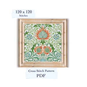 William Morris cross stitch pattern, cross stitch chart, cross stitch, PDF download