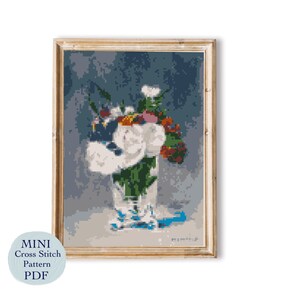 Flowers in a Crystal Vase by Edouard Manet cross stitch pattern, cross stitch chart, PDF download