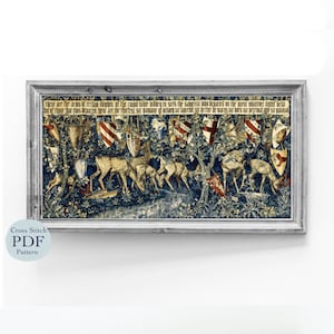 Large Cross stitch pattern, by William Morris Verdure with Deer and Shields, cross stitch chart, pdf download