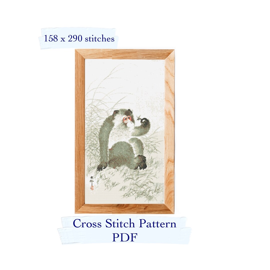 Monkey Pattern On Insect Monkey and Insect by Ohara Koson Cross Stitch Pattern, Cross Stitch ...