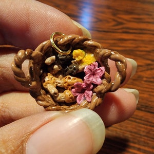 Springtime Foraging Basket Pendant Necklace