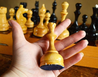 Wooden chess set. Vintage unique chess set