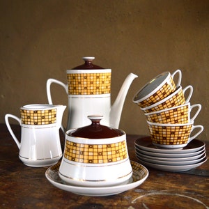Vintage Plaid Porcelain Tea Set for Four - Riga Porcelain Factory