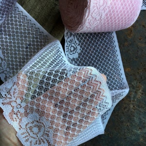Wide pink lace trim antique by the yard destash. Vintage edging tape in dusty pink colorway  14 cm / 5.5 &quot;