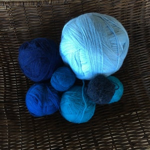 Vintage Wool Cotton Yarn Lot: Blue Colorway, Knitting Rug Making - 7 Skeins