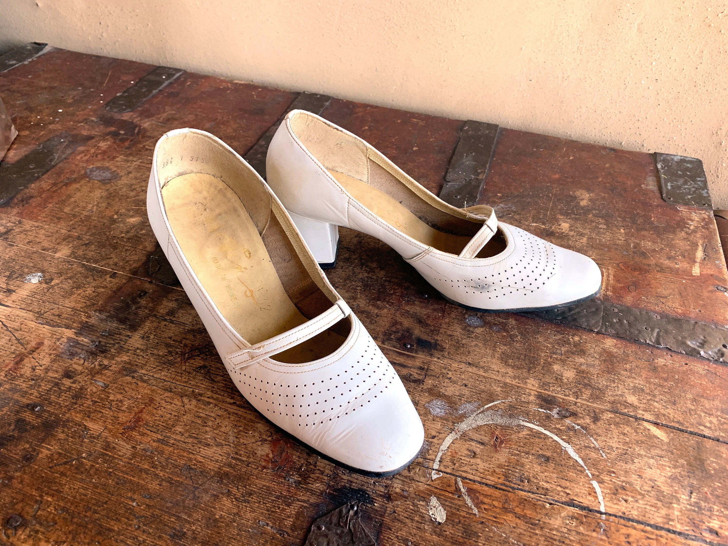 White Block Heels Vintage Mod Shoes 
