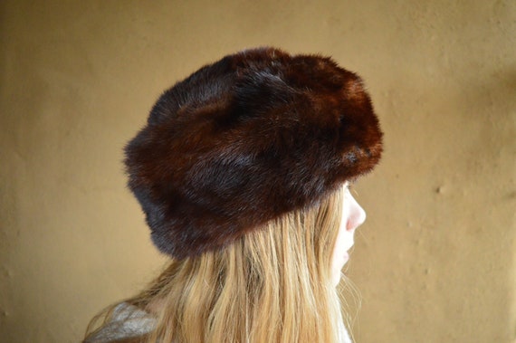 Brown mink fur hat. Russian vintage 1950s hat