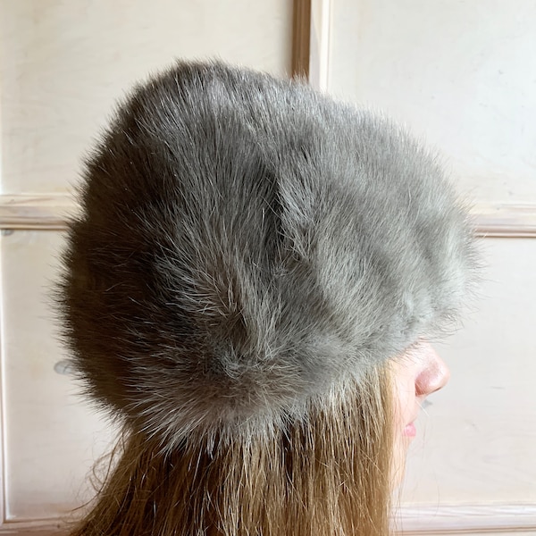 Grey mink fur hat Russian vintage bucket hat winter 1970s hat