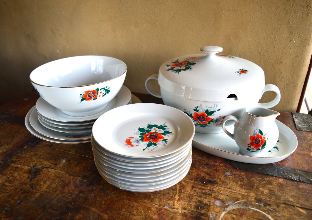 Antique Soup Tureen & Dinner Plates Set Vintage Etsy