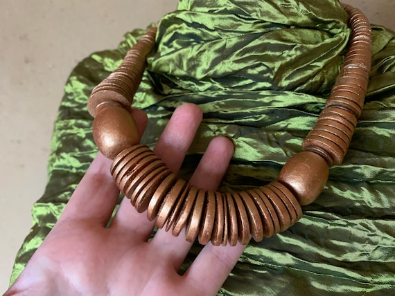 Heishe necklace Vintage chunky wood necklace - image 1