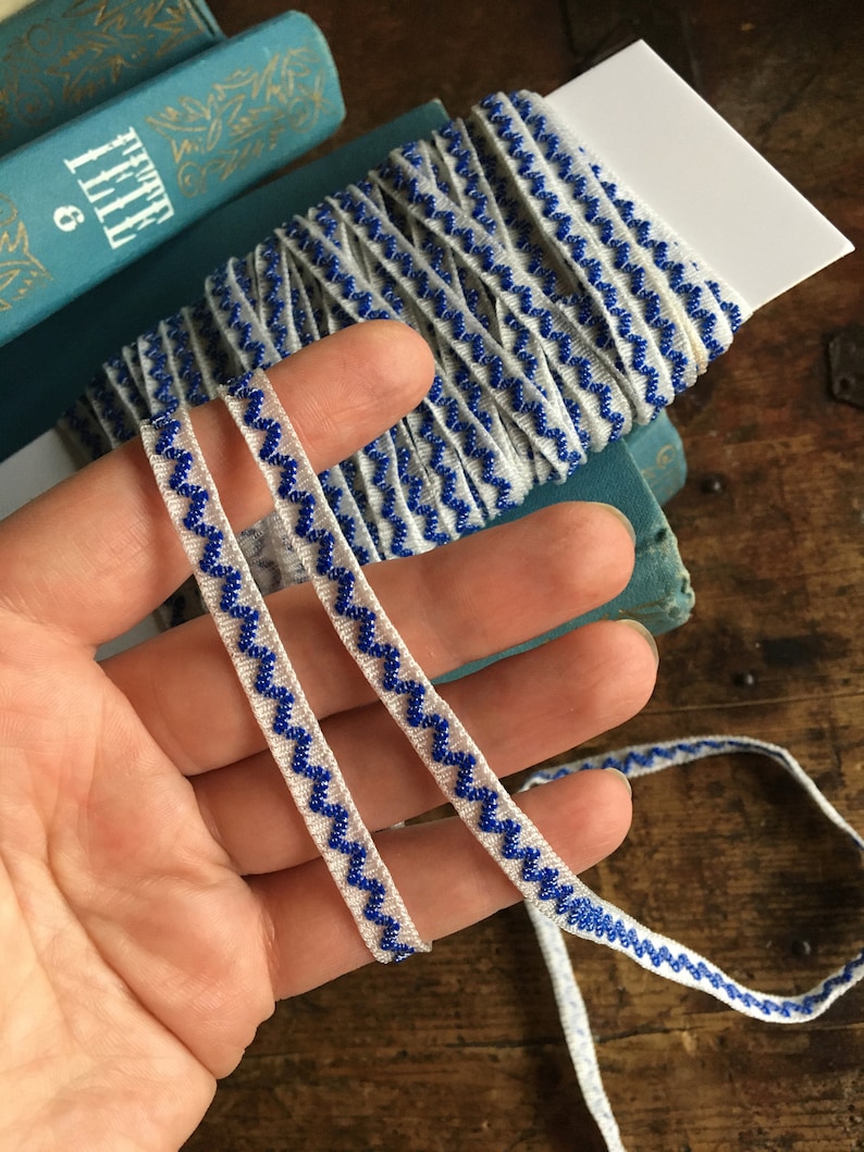 Vintage edging narrow tape 0.7 cm 0.27 Blue lace trim ecru antique destash