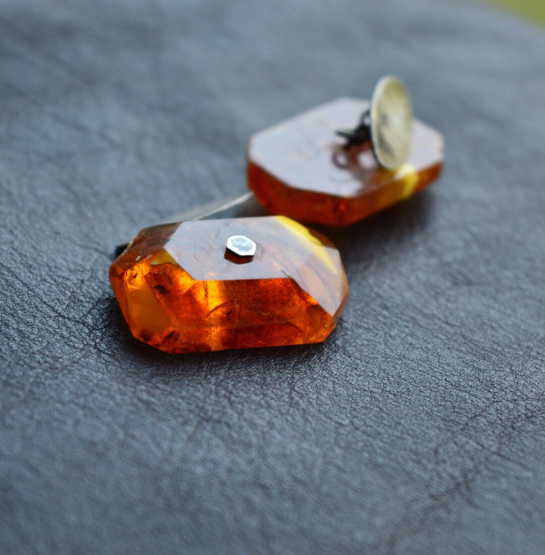 Large Silver & Amber Chain Link Cufflinks Men's. Soviet Vintage Button ...
