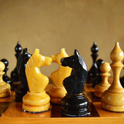 Large wooden chess set vintage. Antique wood 2024 chess set from Soviet Union