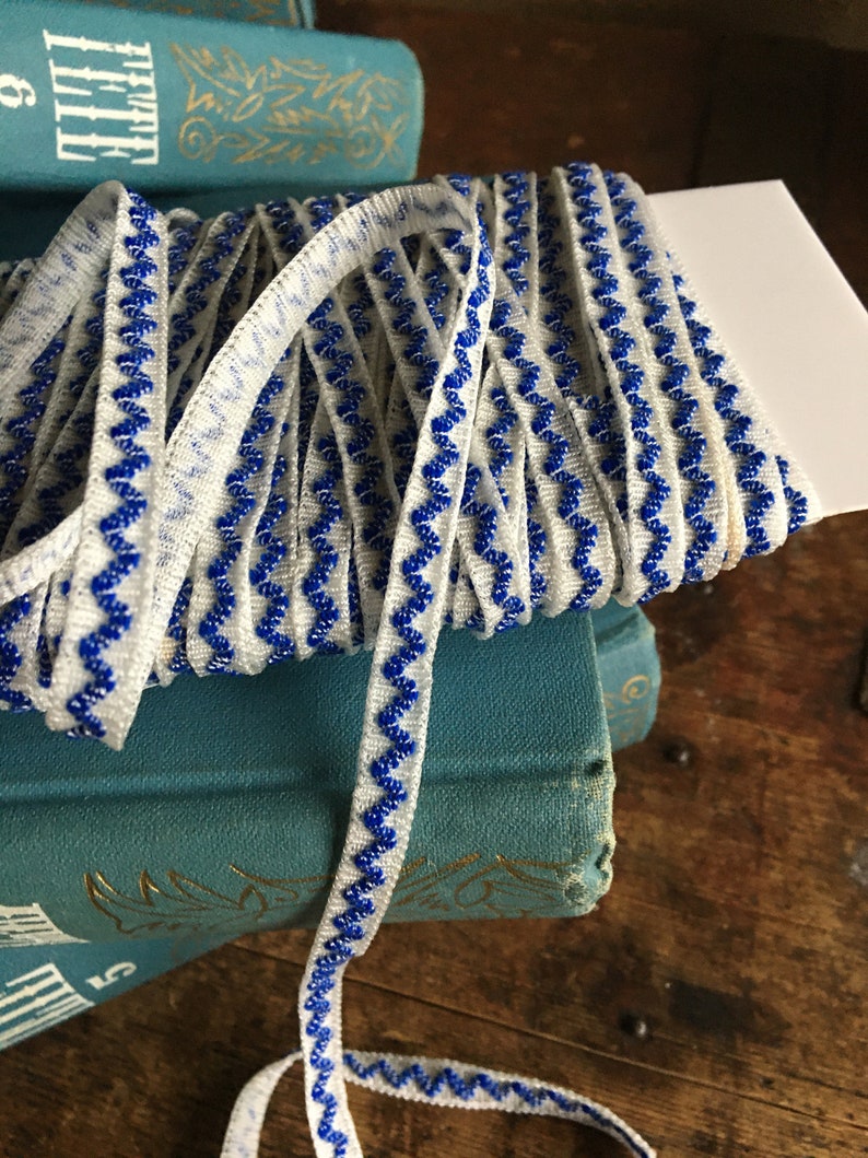 Vintage edging narrow tape 0.7 cm 0.27 Blue lace trim ecru antique destash