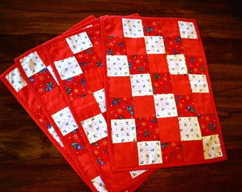 Quilted placemats set of 4 Vintage cloth napkins