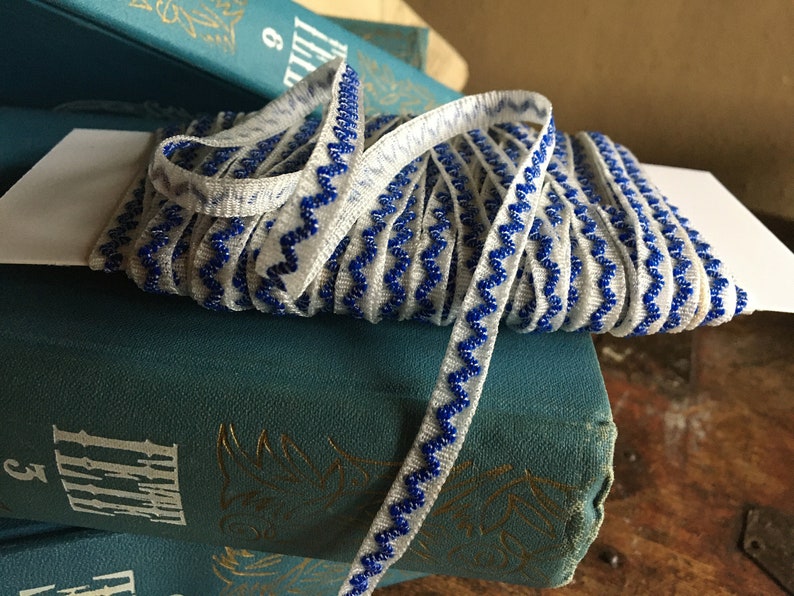 Vintage edging narrow tape 0.7 cm 0.27 Blue lace trim ecru antique destash