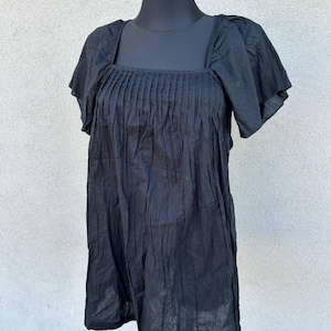 Vintage SISLEY Black Cotton Blouse: Minimalist Y2K Top, New Old Stock M