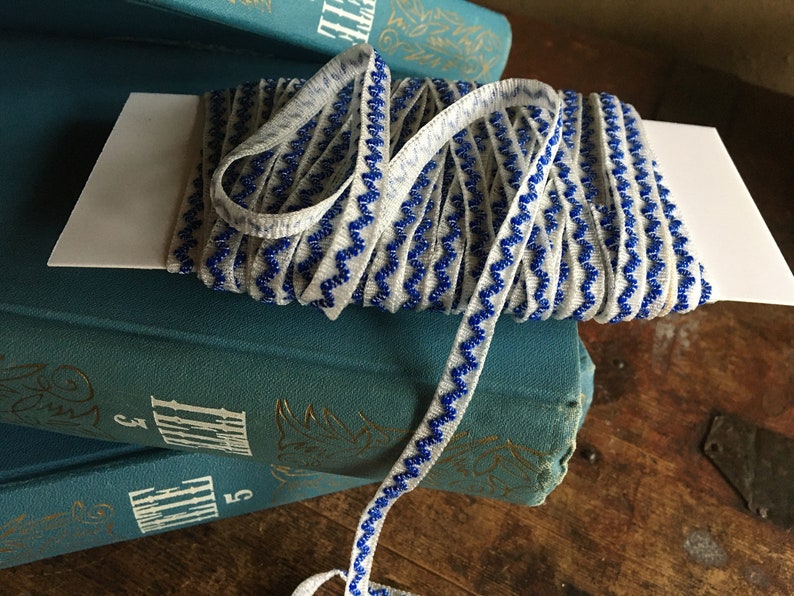Vintage edging narrow tape 0.7 cm 0.27 Blue lace trim ecru antique destash