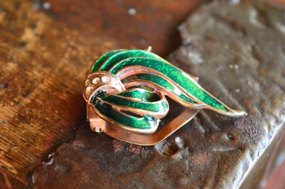 Emerald green inlay scarf clip Cardigan collar cl… - image 1