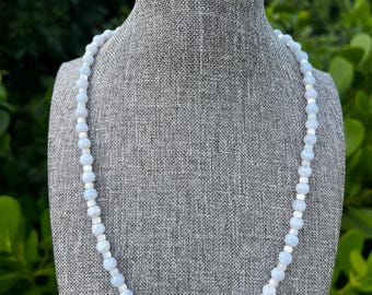 Blue Lace Agate + Mother Of Pearl Crystal Necklace