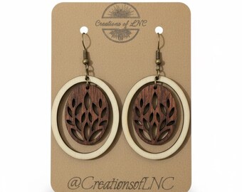 Botanical Leaf Oval Basswood Earrings | Small Batch Lightweight Wood Jewelry
