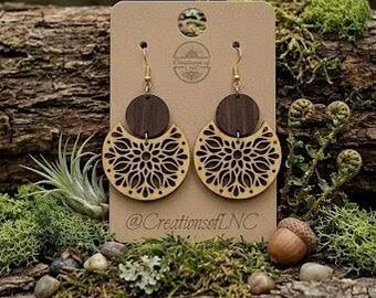 Mandala Floral Basswood Earrings | Small Batch Lightweight Wood Jewelry