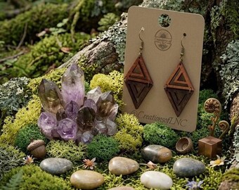 Layered Diamond Geometric Basswood Earrings | Small Batch Wood Jewelry