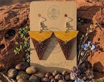 Red Rock Chevron Basswood Earrings | Small Batch Lightweight Wood Jewelry