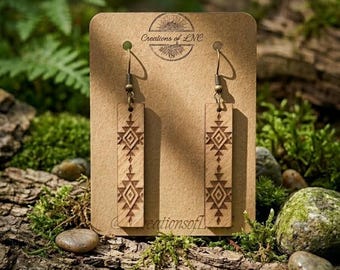 Southwestern Bar Basswood Earrings | Small Batch Lightweight Wood Jewelry