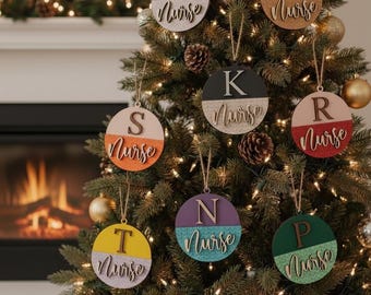 Personalized Nurse Ornament | Stained Wood Initial, RN Graduation Gift
