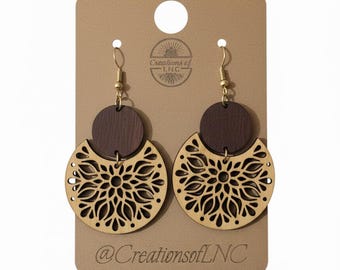 Mandala Floral Basswood Earrings | Small Batch Lightweight Wood Jewelry