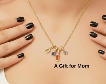 Gepersonaliseerde sterlingzilveren ketting familiegeboortesteen, aangepaste initialen oma-sieraden, betekenisvolle moederhanger