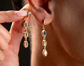 Gold Plated Dangle Earrings,Marquise Cut Crystals,Elegant Statement Jewelry, Gift for Her,