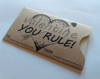 Valentine you rule - Saying on Card Sleeve with a Small Wallet Pocket Ruler Inside - Valentine's Day Gift