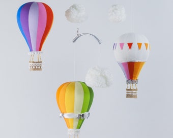 Hot Air Balloon kinetic crib mobile for a baby boy or girl travel theme nursery or rainbow theme