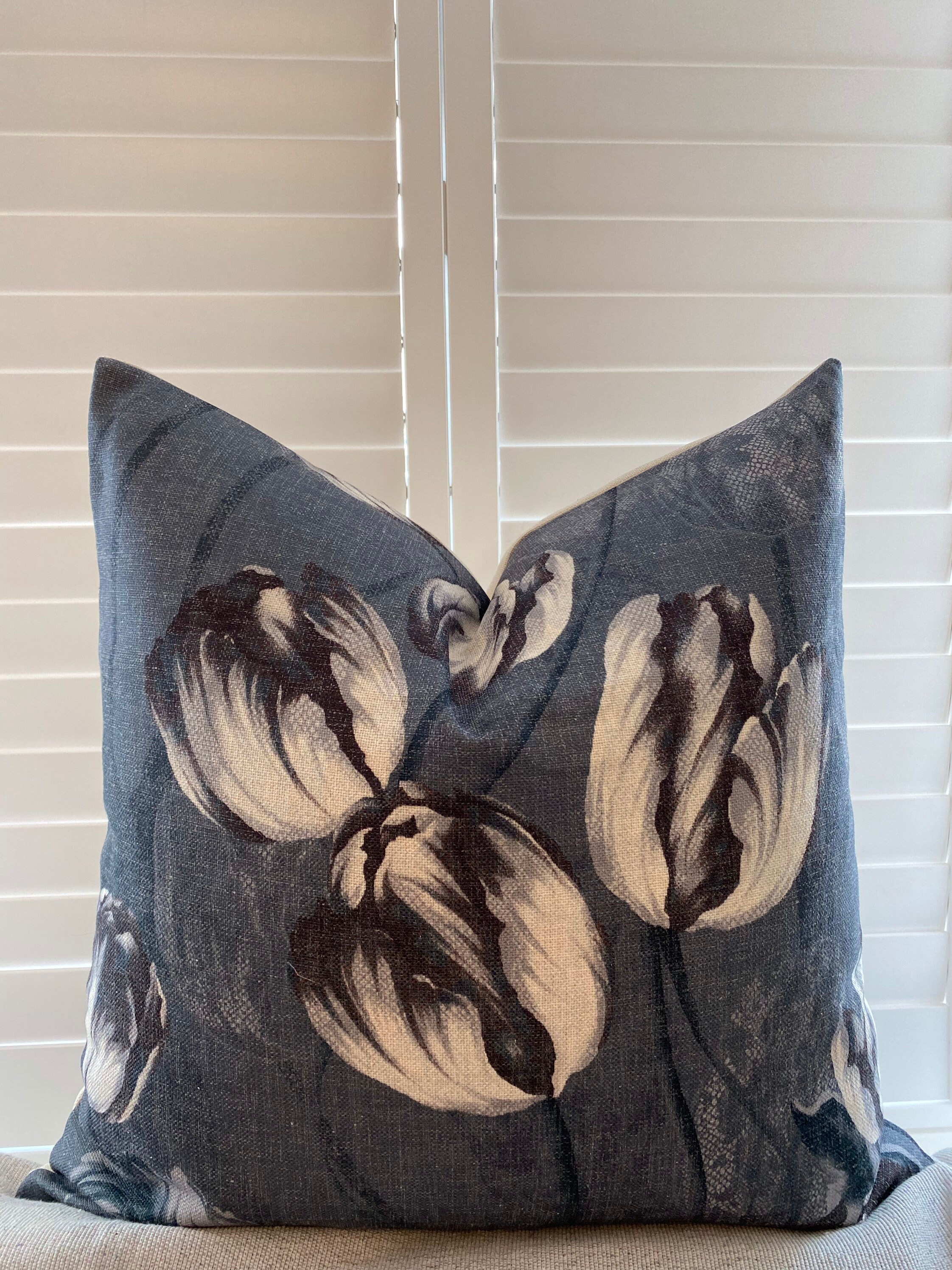 Floral print scatter cushion cover in charcoal grey Etsy