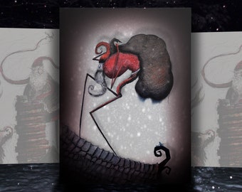 ¡PAQUETE DE 8! ¡Nuevo, DEBE TENER tarjetas navideñas espeluznantes! Goth - Santa - Regalo - Impresión de arte - aterrador - original - único - x-mas