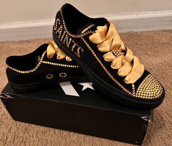 Women's Blue/gold Custom Bling All Star Converse Chuck Taylor Sneakers 