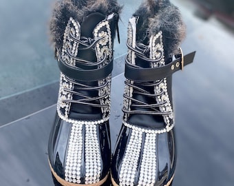 Custom Bling Rhinestone Rain Duck Boots Shoes