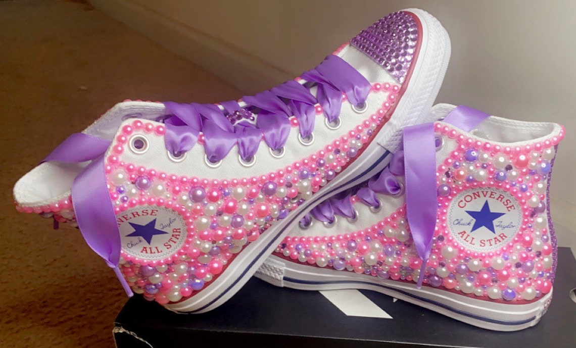 Custom Bling Pearl Chuck Taylor Converse Allstars Shoes Etsy