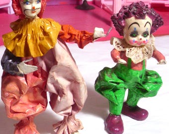Vintage Hand Made Paper Mache Clowns: Original One-of-a-Kind