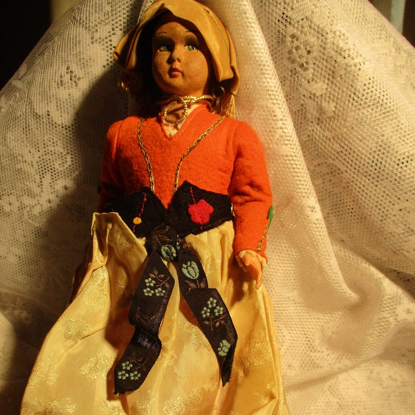 Vintage Original Native Doll Of European Descent Old Lady in Head Scarf, Raggedy Apron An Estate Find Very RARE
