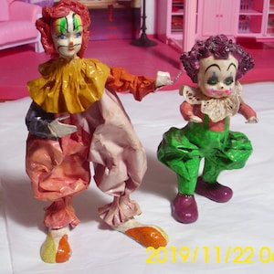 Paper Mache Clowns Vintage Excellent Creativeity Hand Made Original  One of a Kind Each