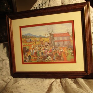 Artista di arte popolare americana vintage: Queena Stovall 1888-1980 "Fine della linea" Stampa incorniciata e opaca