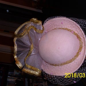 Vintage Pink Wool Hat: Gold Trim Church Fascinator image 11