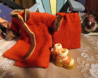 Barbie Doll Clothes: Orange Knit Coat Dress with Mink, My Scene Shoes